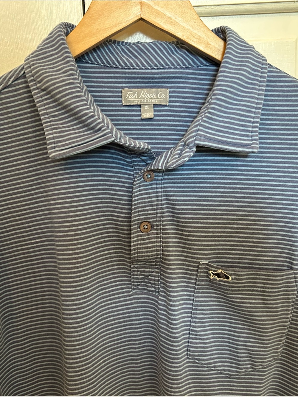 Fish Hippie Co. Men's Blue Striped Shellbine Polo